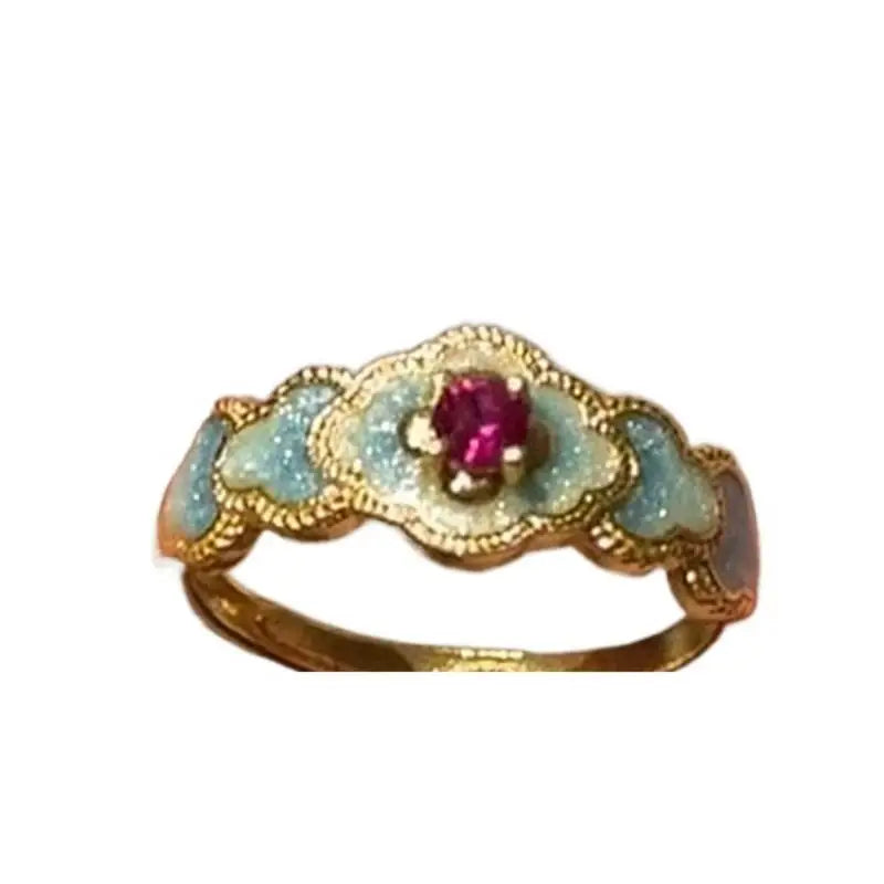Vintage Palace Auspicious Cloud Ruby Zircon Ring – Adjustable Cocktail Ring Babs Gold resizable