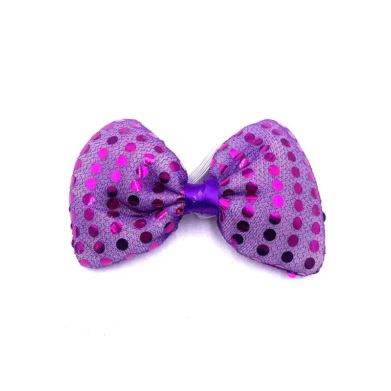 Light Up Sequin Bow Hair Clip & LED Neck Bow – Party Accessory LED Hair Accessory Babs purple