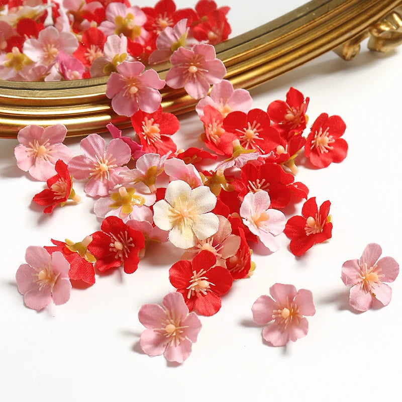 100Pcs Mini Silk Cherry Blossom Artificial Flower Heads | DIY Decor Artificial Flower Heads Babs
