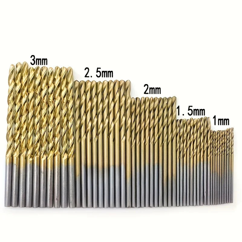 50PCS Titanium Twist Drill Bits 1mm–3mm | Wood & Metal DIY Twist Drill Bit Set Babs