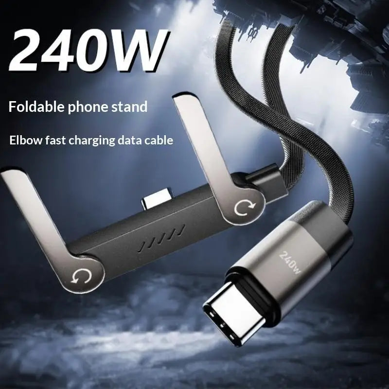 240W USB-C Fast Charging Cable with Foldable Phone Stand USB-C Charging Cable Babs Default Title