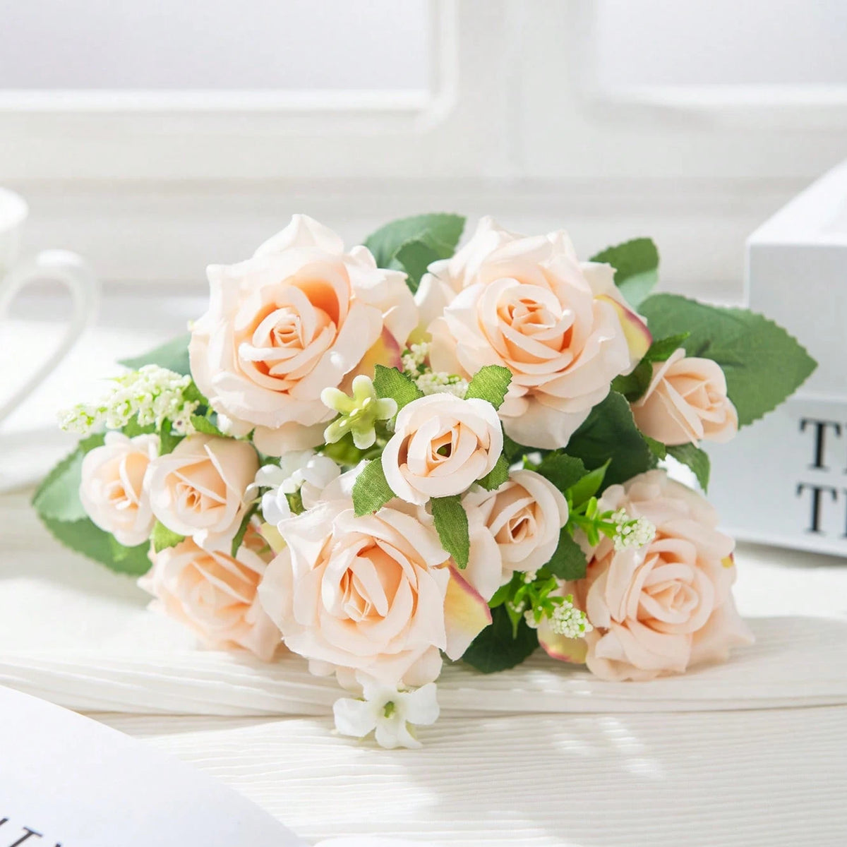 Silk Rose Artificial Flower Bouquet for Wedding & Home Decor Artificial Flower Bouquet Babs Champagne 1 PC