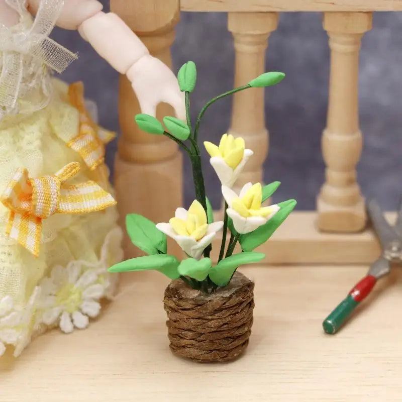 1:12 Miniature Potted Yellow Flowers – Clay Dollhouse Decor Dollhouse Miniature Babs