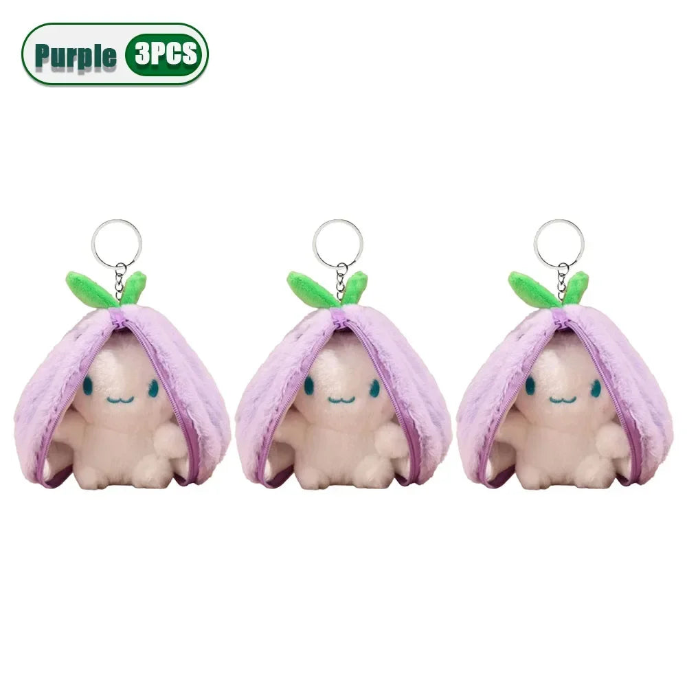 Transforming Bunny Plush Toy – Strawberry & Carrot Rabbit Doll Transforming Plush Toy Babs Purple-3PC