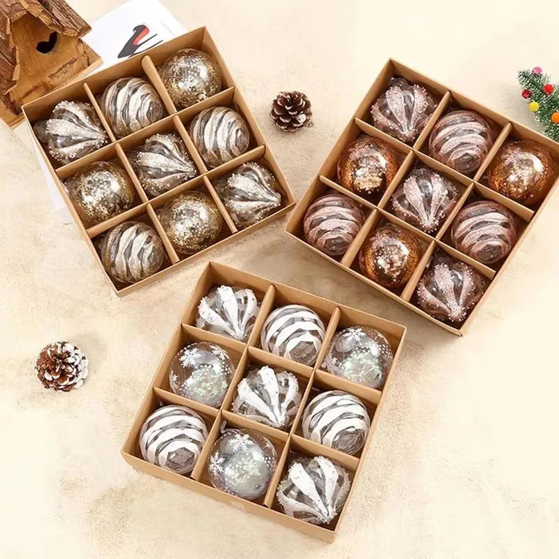 9PCS Christmas Ball Ornaments 8CM – Champagne & White Xmas Decor Christmas Ball Ornaments Babs