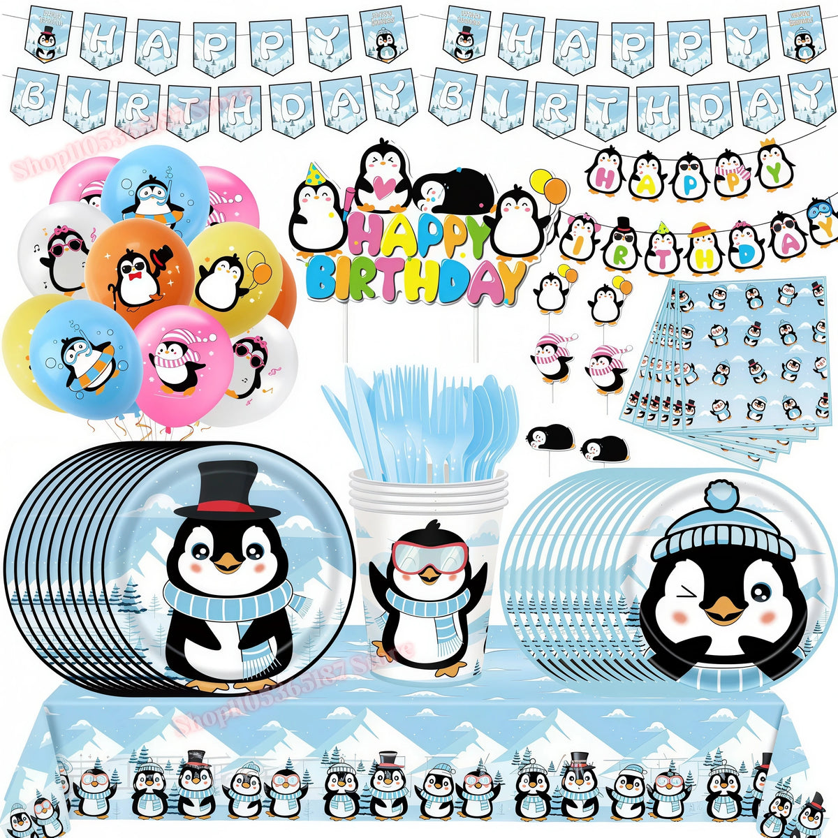 Penguin Theme Birthday Party Decoration Set – Banner, Plates & Cups Party Decoration Set Babs