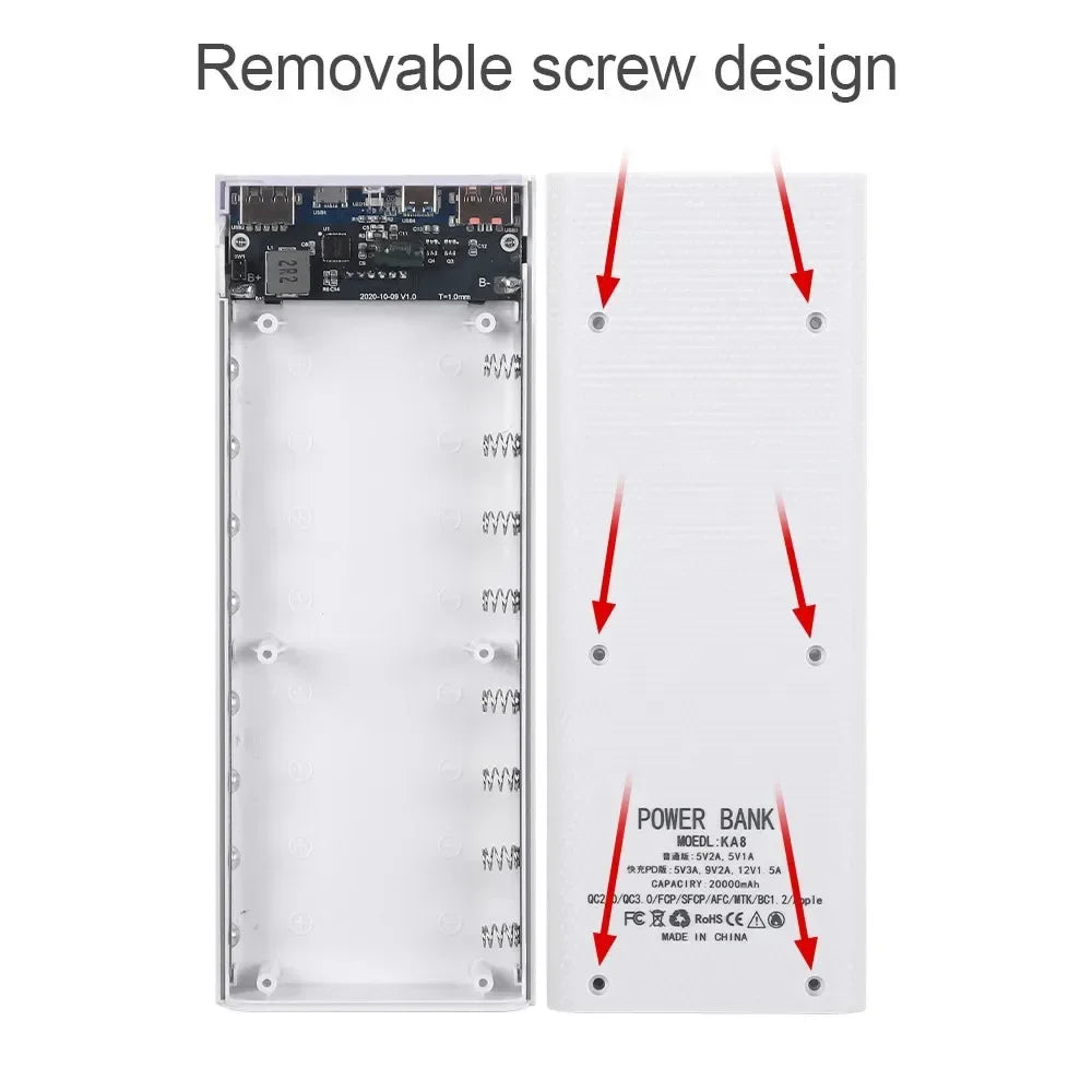 KEBIDUMEI 8x18650 DIY Power Bank Case 22.5W USB-C Fast Charge Power Bank Case Babs