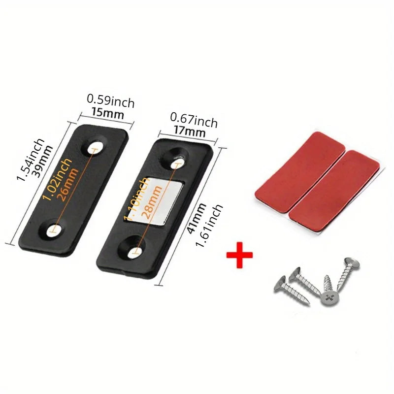 4Pc Ultra-Thin Magnetic Cabinet Door Catch Latch | Steel Closer Magnetic Cabinet Latch Babs Black