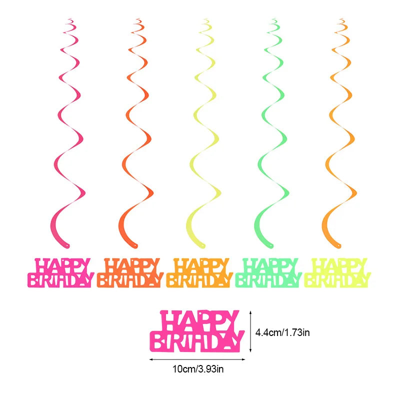 Neon Glow Party Fringe Curtain Backdrop & Birthday Banner Set Party Decoration Set Babs 5Pcs Neon Spiral