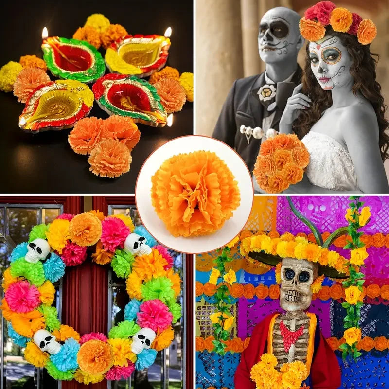 Mexican Marigold Artificial Flowers DIY Garland – Halloween & Diwali Artificial Flower Garland Babs
