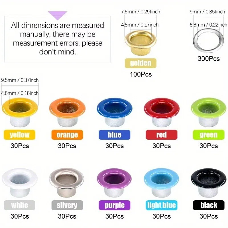 400Pcs Metal Grommet & Eyelet Kit – 10 Colors with Pliers Metal Grommet Kit Babs