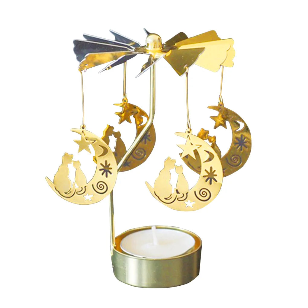 Rotating Carousel Tea Light Candle Holder – Gold & Silver Candle Holder Babs A02