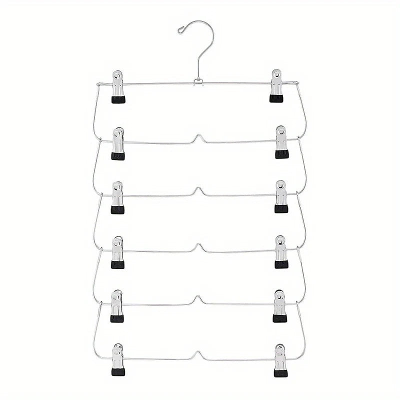 6-Tier Pants & Skirt Hangers with Clips – Closet Space Saver Clothes Hanger Organizer Babs Black