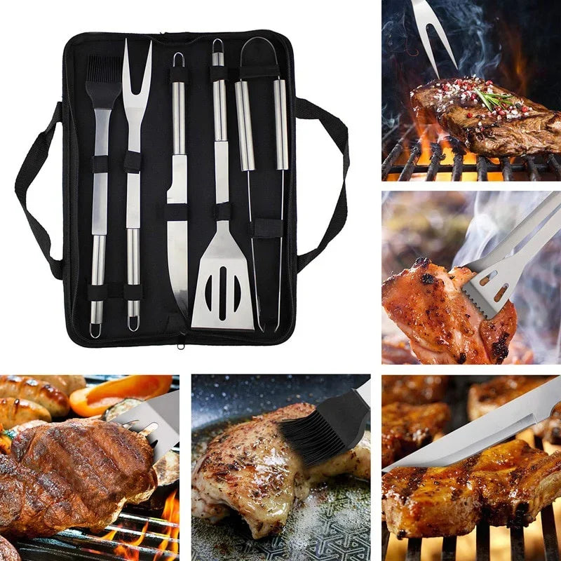 Stainless Steel BBQ Grill Tool Set 3 & 5 Pc with Carry Bag BBQ Grill Tool Set Babs