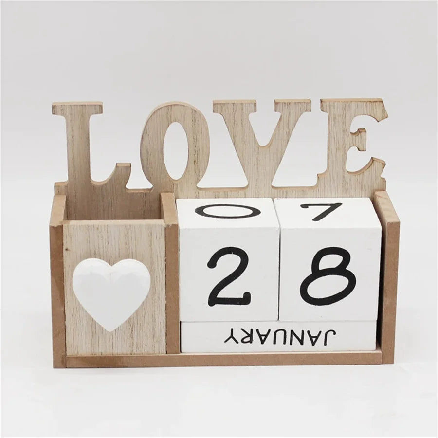 Heart-Shaped Wooden Pen Holder & Calendar Desk Ornament Wooden Desk Ornament Babs