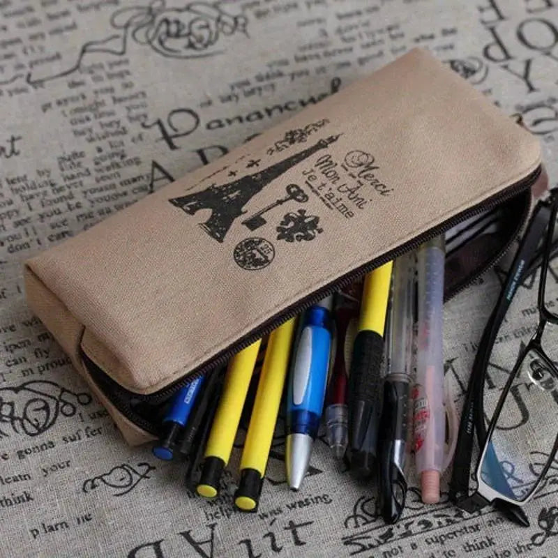 Retro Paris Tower Canvas Pencil Bag & Zipper Coin Pouch Canvas Pencil Case Babs