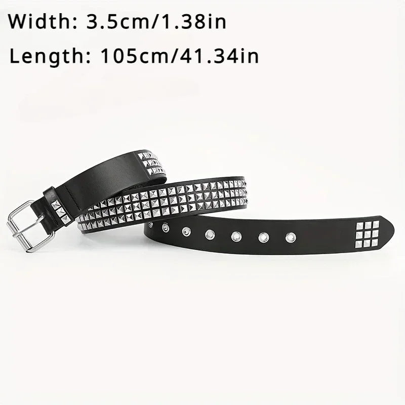 Y2K Studded Grommet Belt – Punk Goth PU Leather Unisex Studded Fashion Belt Babs