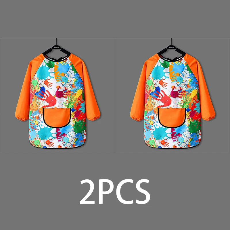 Kids Waterproof Long Sleeve Art Apron – PVC Paint Smock Kids Art Apron Babs 2pcs Orange L(S)