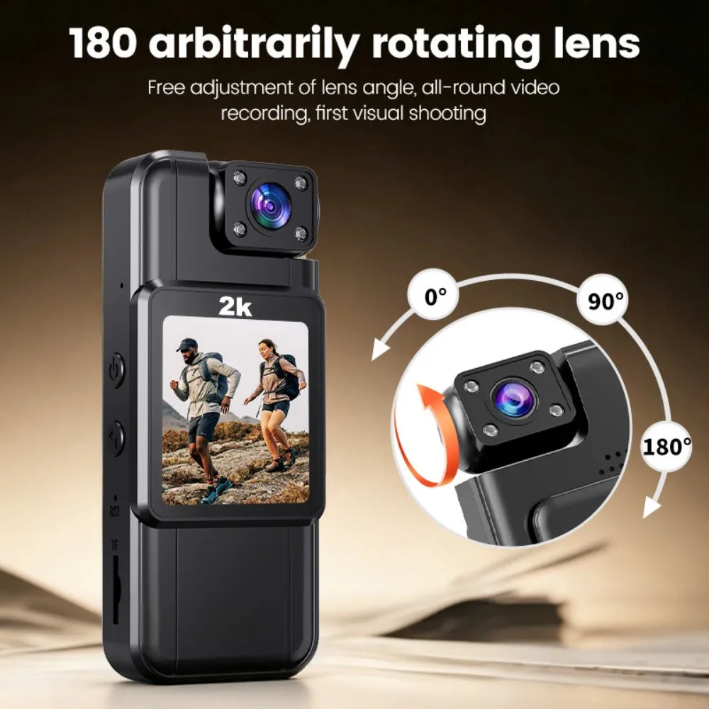 KEBIDUMEI 2K Mini Body Camera 180° Rotatable Dash Cam DVR Mini Body Camera Babs