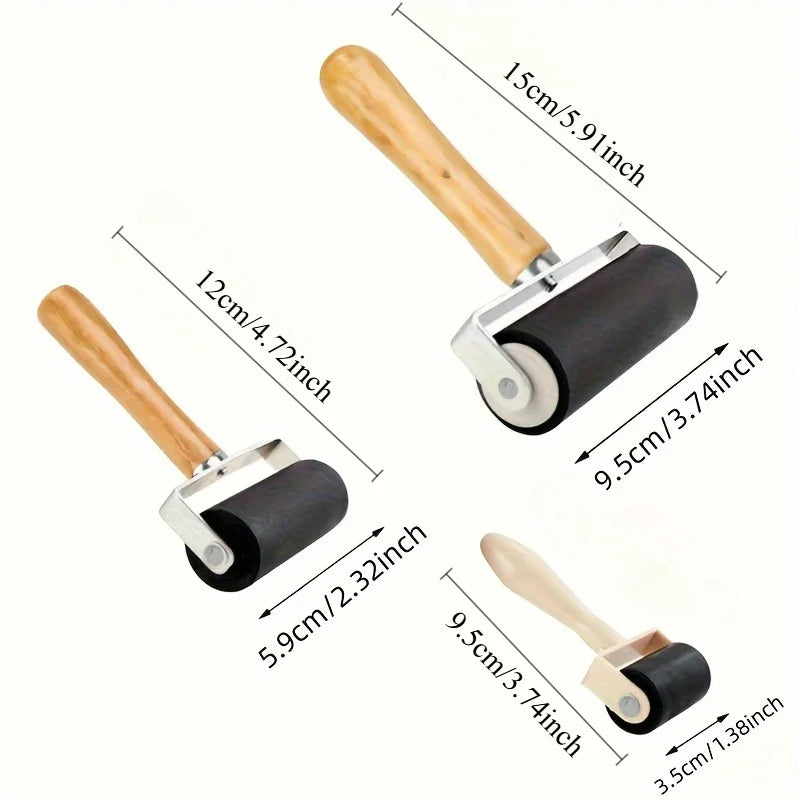 Rubber Brayer Roller – Wooden Ink Roller for Printmaking & Art Printmaking Brayer Roller Babs