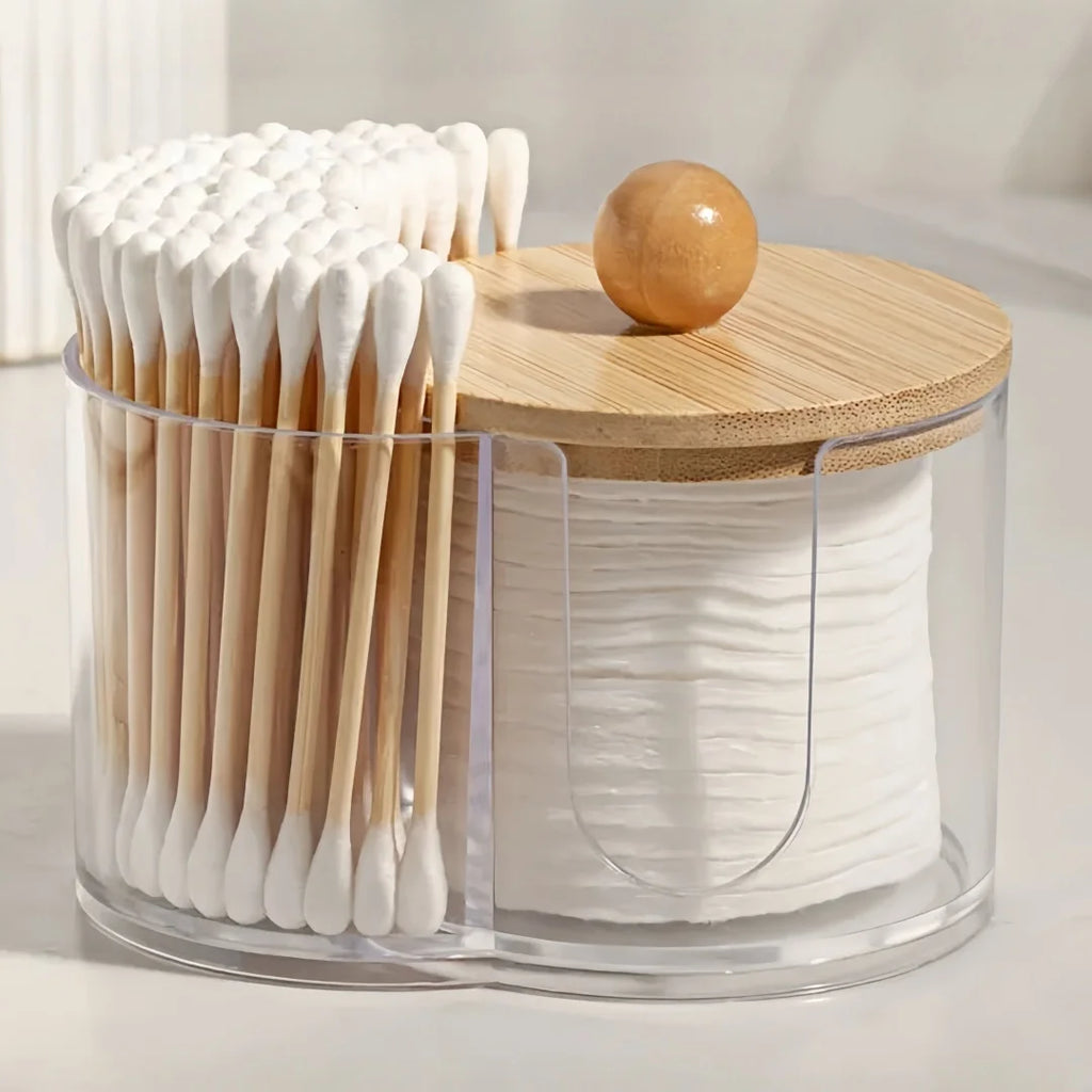 Dual Compartment Clear Cotton Swab & Ball Organizer Bathroom Storage Organizer Babs