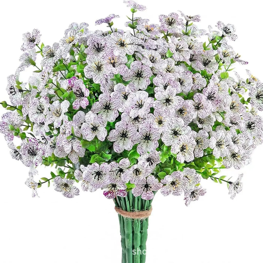 Artificial Silk Eucalyptus & Violet Flowers – 1 or 4 Pcs Artificial Silk Flowers Babs