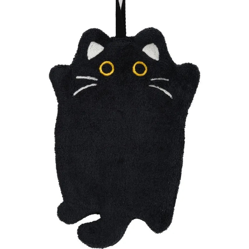 Cute Black Cat Hanging Hand Towel – Soft Coral Fleece, 30x19cm Hand Towel Babs