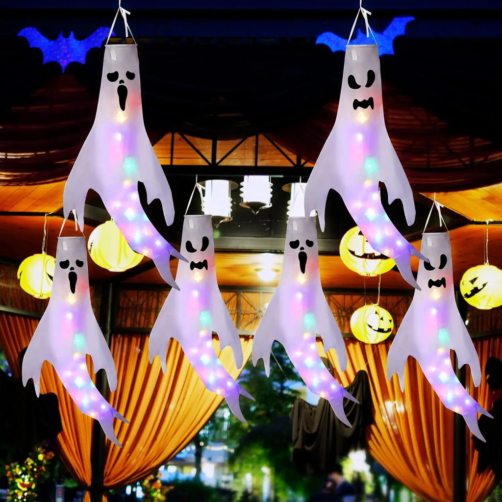 Halloween LED Ghost Windsock Decorations – 6 Pack Light Up Halloween Hanging Decor Babs