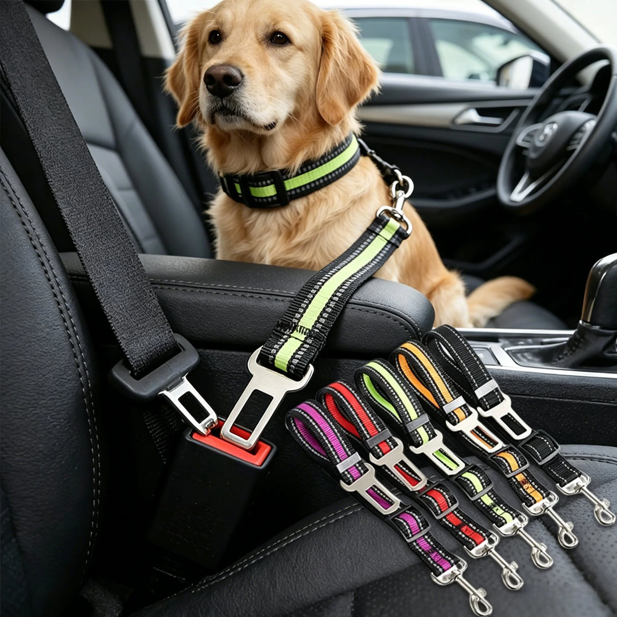 Adjustable Dog Car Seat Belt – Harness & Collar, All Dog Sizes Dog Car Seat Belt Babs