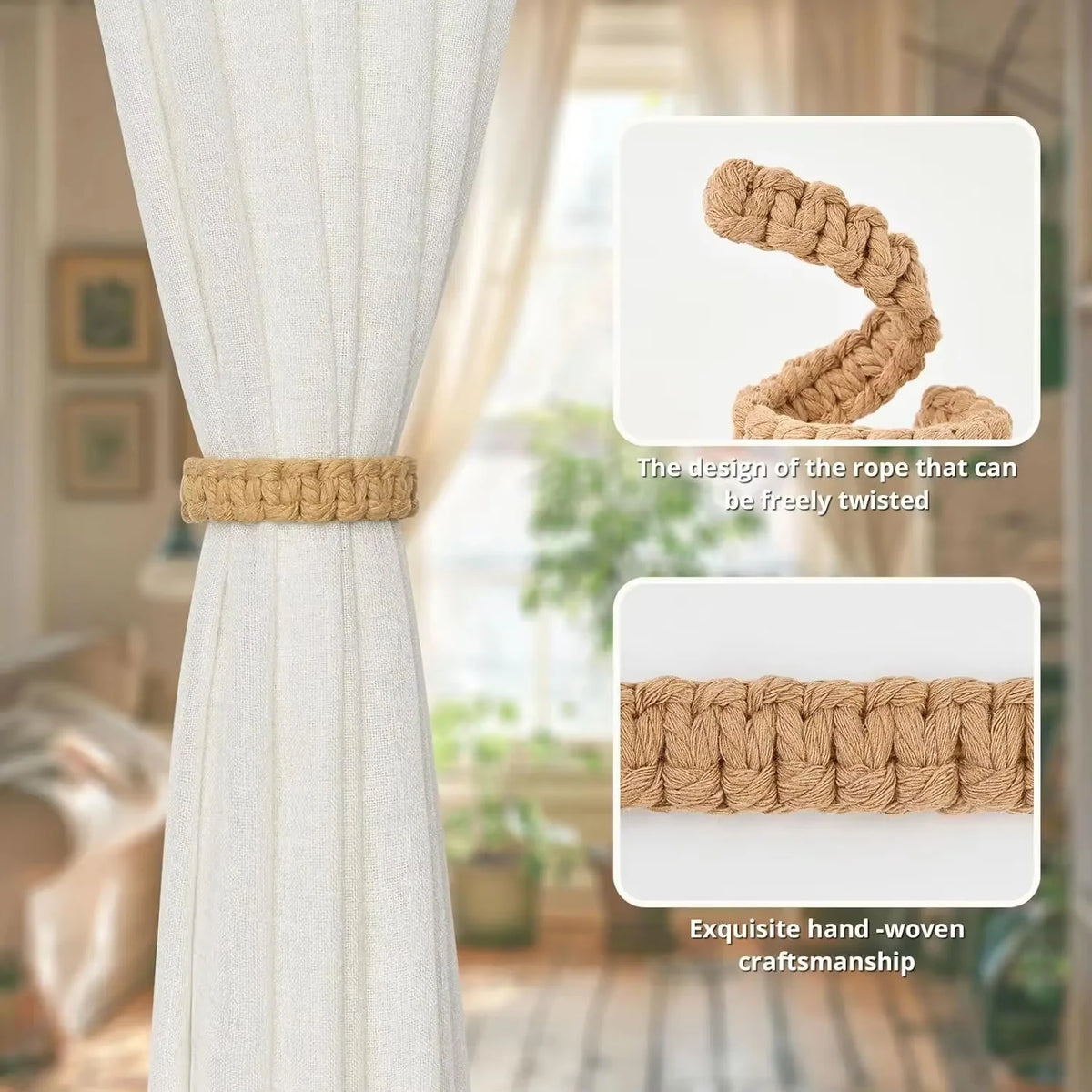 No-Drill Twist Curtain Tiebacks – Braided Rope Holdbacks Curtain Tiebacks Babs