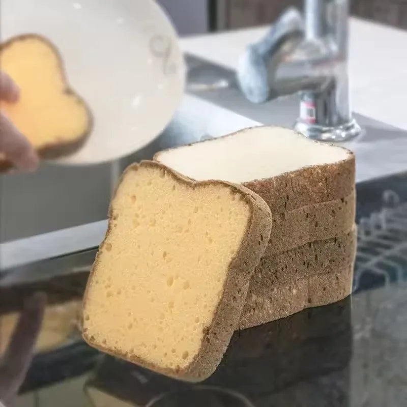 2Pcs Bread Shape Kitchen Sponge Set – Smiley Toast Scrubber Kitchen Cleaning Sponge Babs
