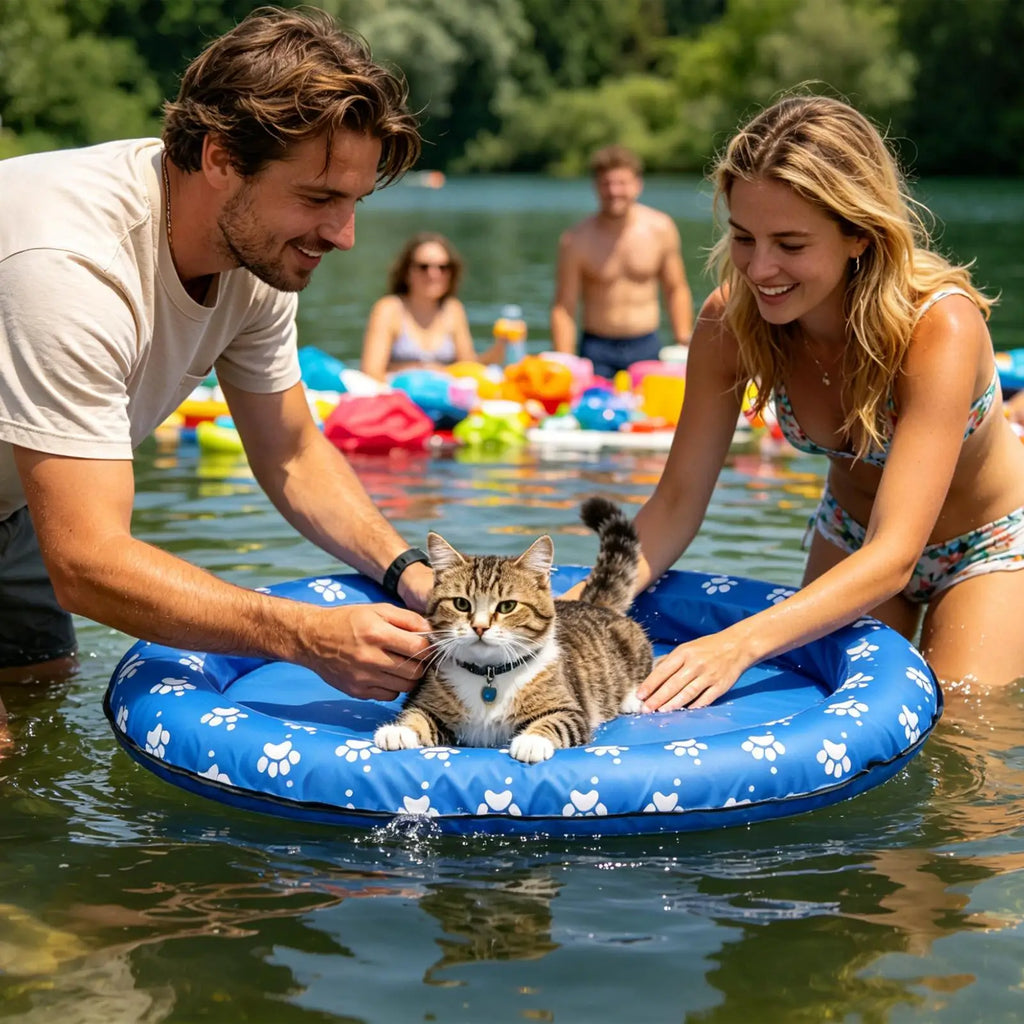 Inflatable Dog Pool Float – Foldable PVC Pet Floating Raft Dog Pool Float Babs