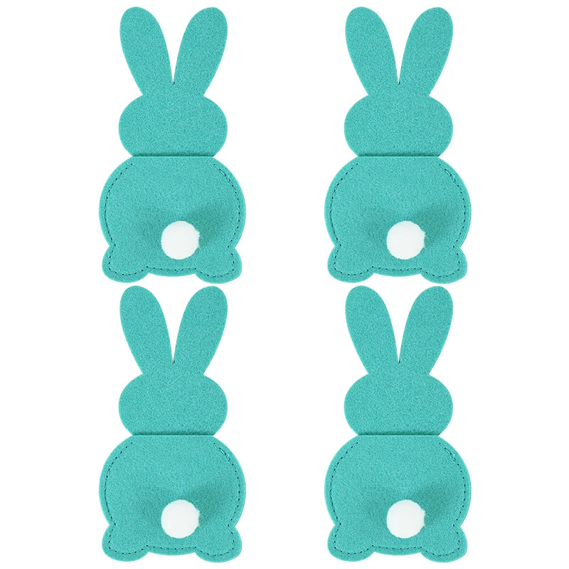 4pcs Easter Felt Rabbit Cutlery Holder Bags | Party Tableware Cutlery Holder Bags Babs Blue