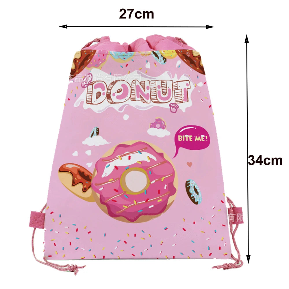 Non-Woven Drawstring Party Gift Bags for Boys & Girls Party Favor Bag Babs Doughnut 27x34cm