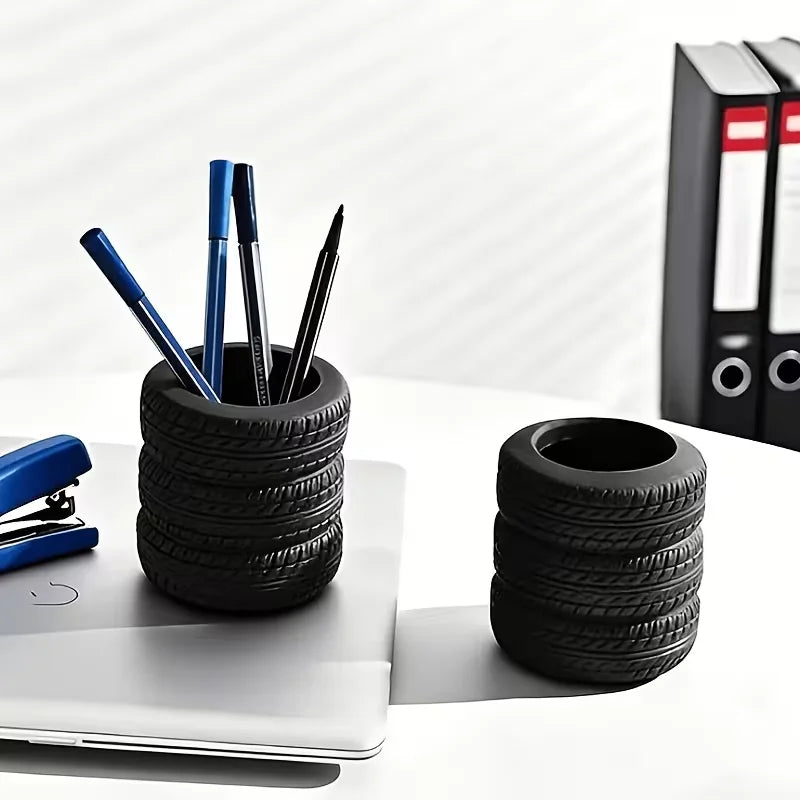Tire-Shaped Pen Holder | Car Enthusiast Desk Organizer Novelty Pen Holder Babs
