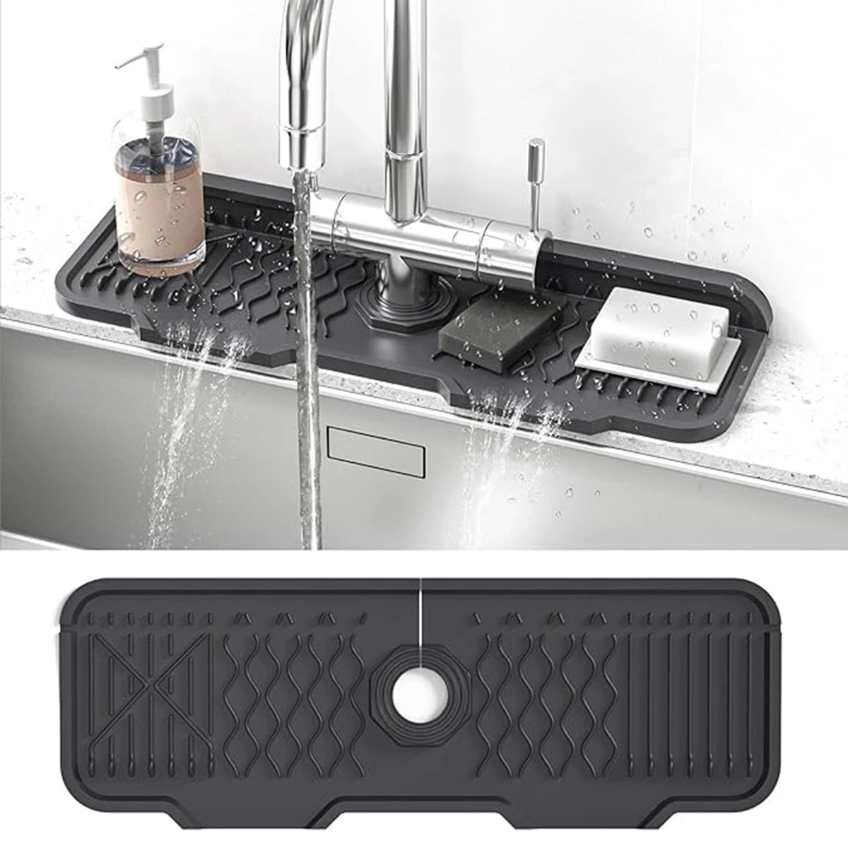 Silicone Faucet Splash Guard & Sink Drip Catcher Tray Mat Sink Splash Guard Babs