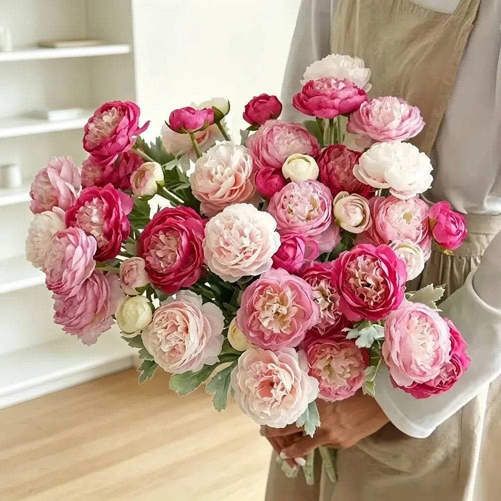 3-Head Artificial Silk Peony Bouquet – Wedding & Home Decor Artificial Flower Bouquet Babs
