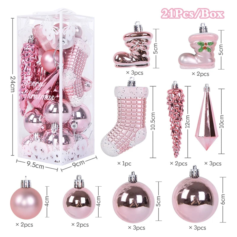 Christmas Ball Ornament Set – Snowflake Xmas Tree Decorations 2025 Christmas Ornament Set Babs 21Pcs-Pink as picture