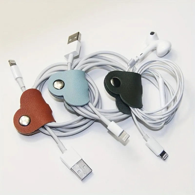 Heart-Shaped PU Leather Cord Organizer Set – Cable Winders Cable Cord Organizer Babs
