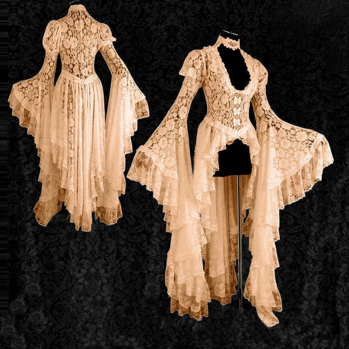 Women's Gothic Halloween Witch Maxi Dress | Medieval Cosplay Gothic Cosplay Dress Babs Beige XL