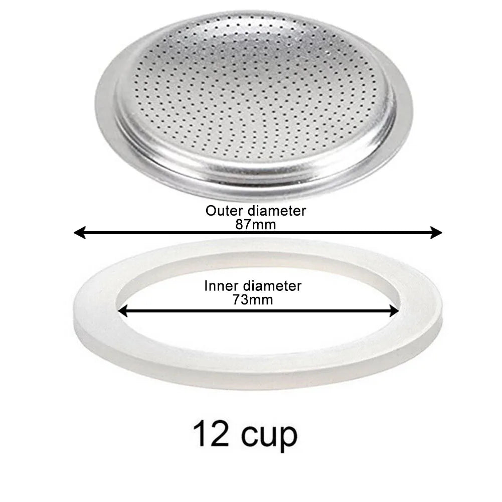 Silicone Moka Pot Seal Ring & Filter Screen – 6 Sizes Moka Pot Seal Ring Babs 12 cup sieve