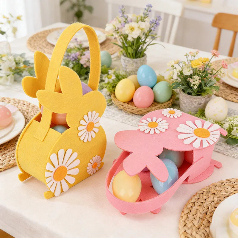 Easter Bunny Felt Basket – Kids Candy Tote & Egg Hunt Bag Easter Felt Basket Babs