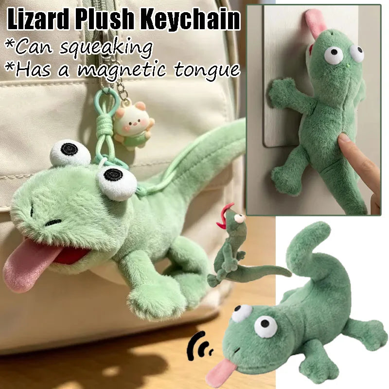 Sound-Making Lizard Plush Keychain – Magnetic Tongue Toy Gift Plush Keychain Toy Babs