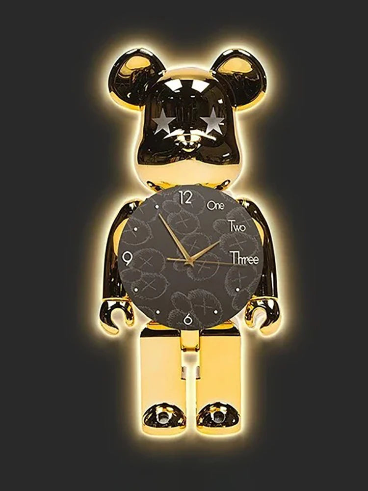 Modern LED Bear Wall Clock Large Crystal Silent Acrylic Home Decor Decorative Wall Clock Babs A with lamp 40x80CM