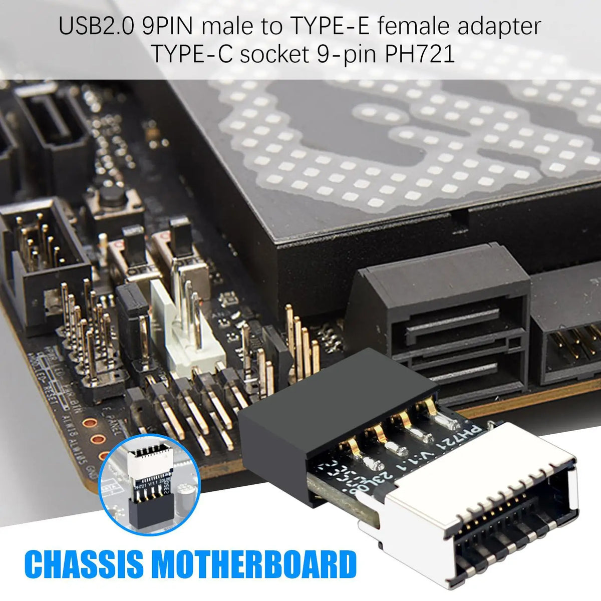 USB 2.0 9-Pin to Type-E Adapter for PC Front Panel USB-C Motherboard USB Adapter Babs