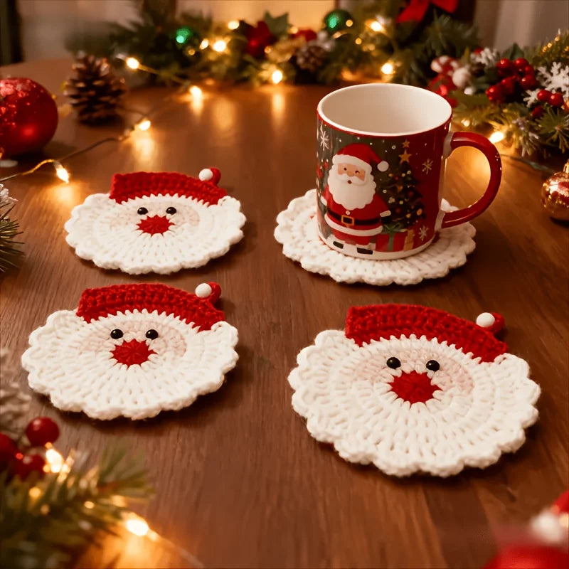 2PCS Handmade Crochet Santa Claus Coasters | Christmas Gift Holiday Crochet Coasters Babs