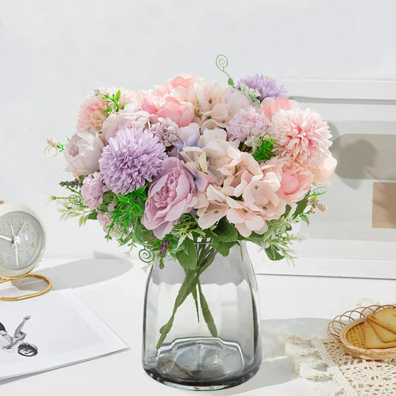 Artificial Silk Peony Hydrangea Bouquet – Wedding & Home Decor Artificial Flower Bouquet Babs