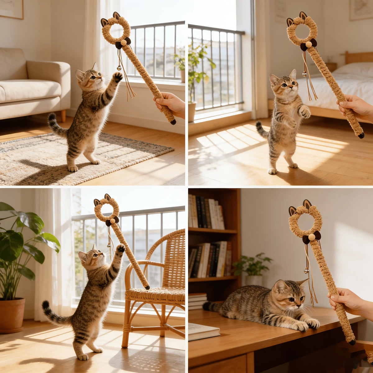 Plush Cat Stick Toy with Bells & Tassels | Interactive Wand Cat Wand Toy Babs