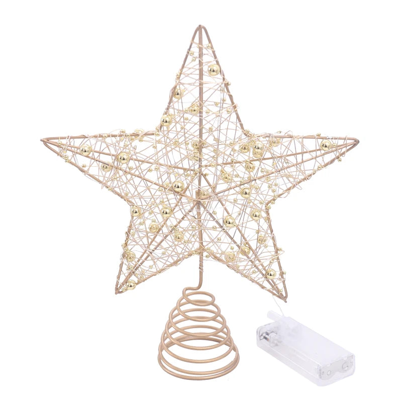 Christmas Tree Star Topper with Pearl LED Lights – Gold & Silver Christmas Tree Topper Babs Gold