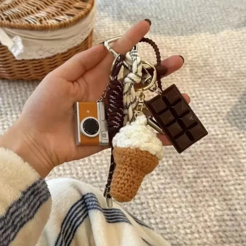 Cute Knit Keychain Charms – Handmade Burger & Ice Cream Pendants Knit Keychain Charm Babs